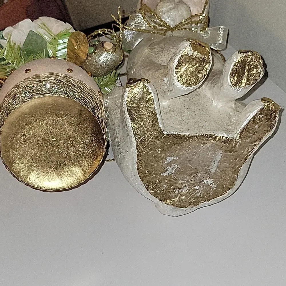 PIER1 EASTER IVORY CAPIZ FLORAL BUTTERFLY EGG GLAMOUR BUNNY CENTERPIECE PIER One